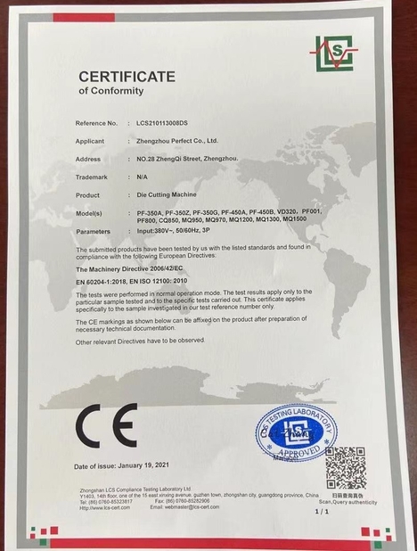 Porcellana Zhengzhou Perfect Co., Ltd. Certificazioni